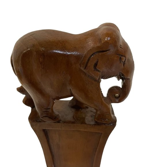 Vintage ELEPHANT Wooden Hand Carved Statue 5 3/4" x 2 1/2" - Picture 4 of 7